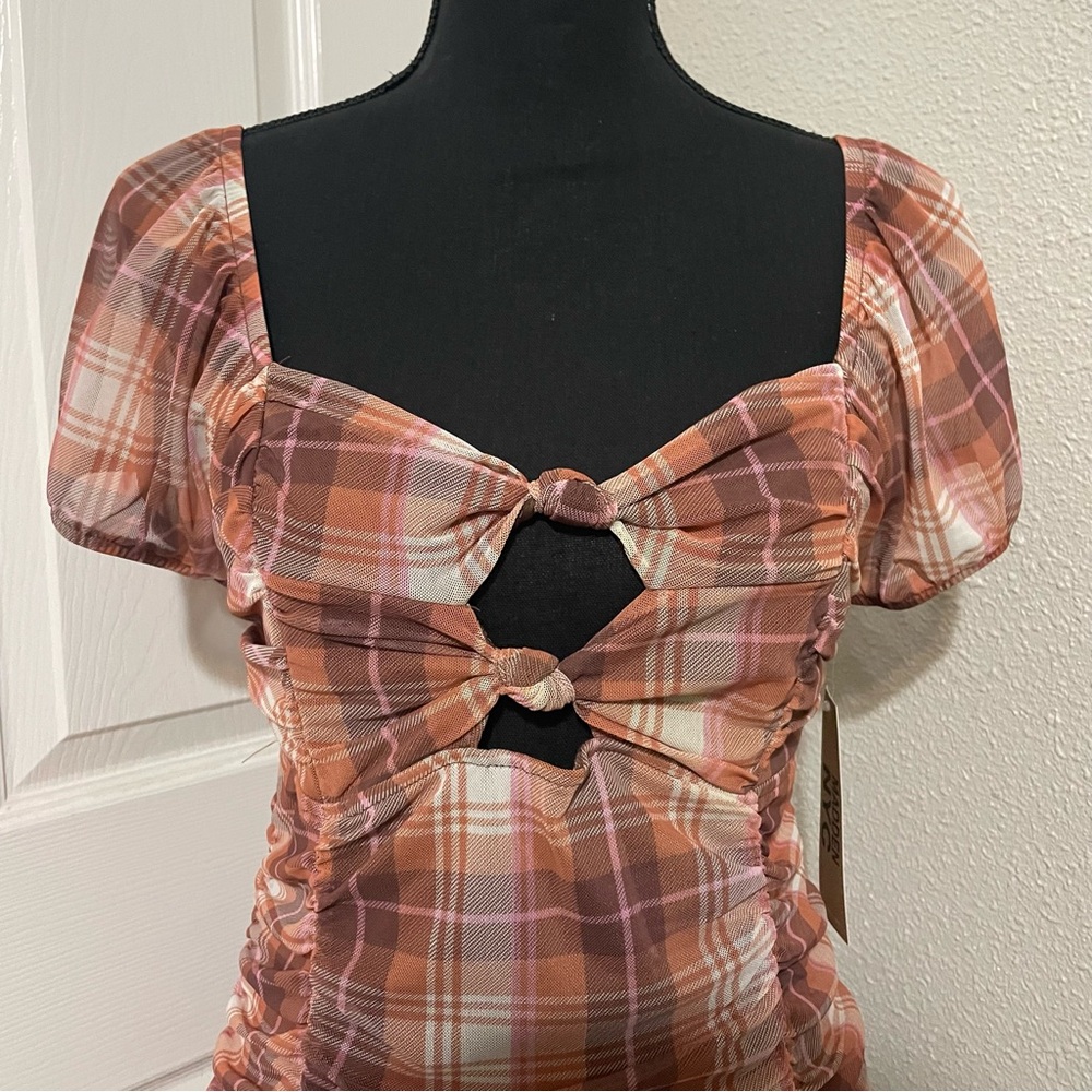 Plaid Knot-Front Women's Bodycon Dress size large NWT